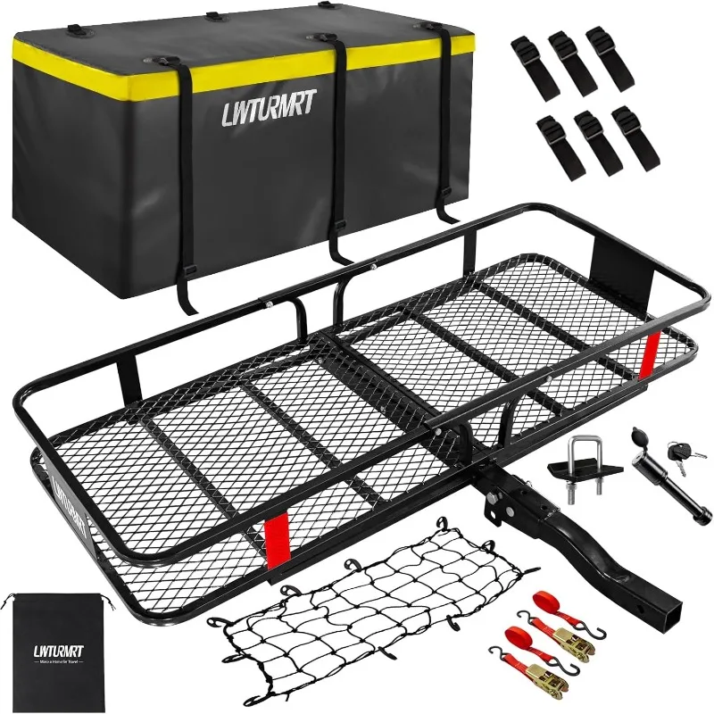 60"X21.6"X6" Hitch Cargo Carrier with Waterproof Cargo Bag(58"X20"X24"), Rust Resistant Baking Paint and Alloy Steel Material