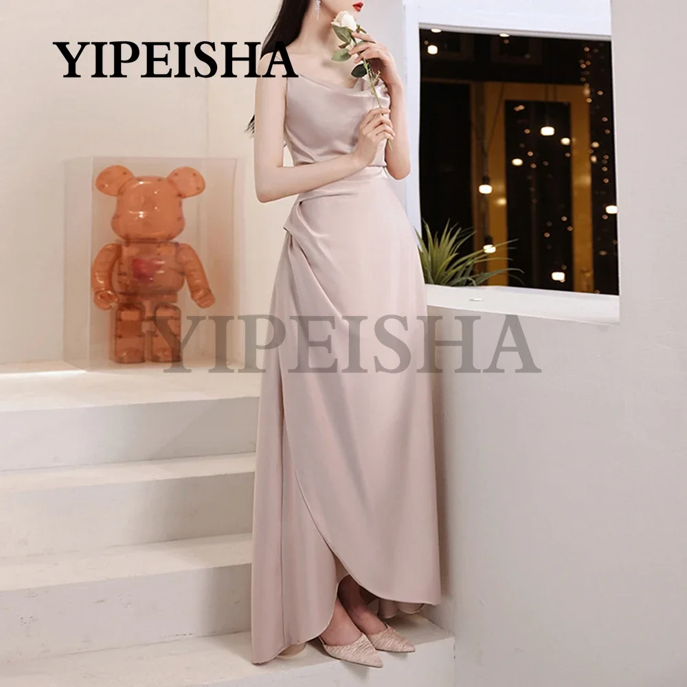 Customized Simple V-Neck A-Line Evening Dresses Side Split Spaghetti Strap Sleevelesss Pink Cocktail Party Dress Robes De Soirée