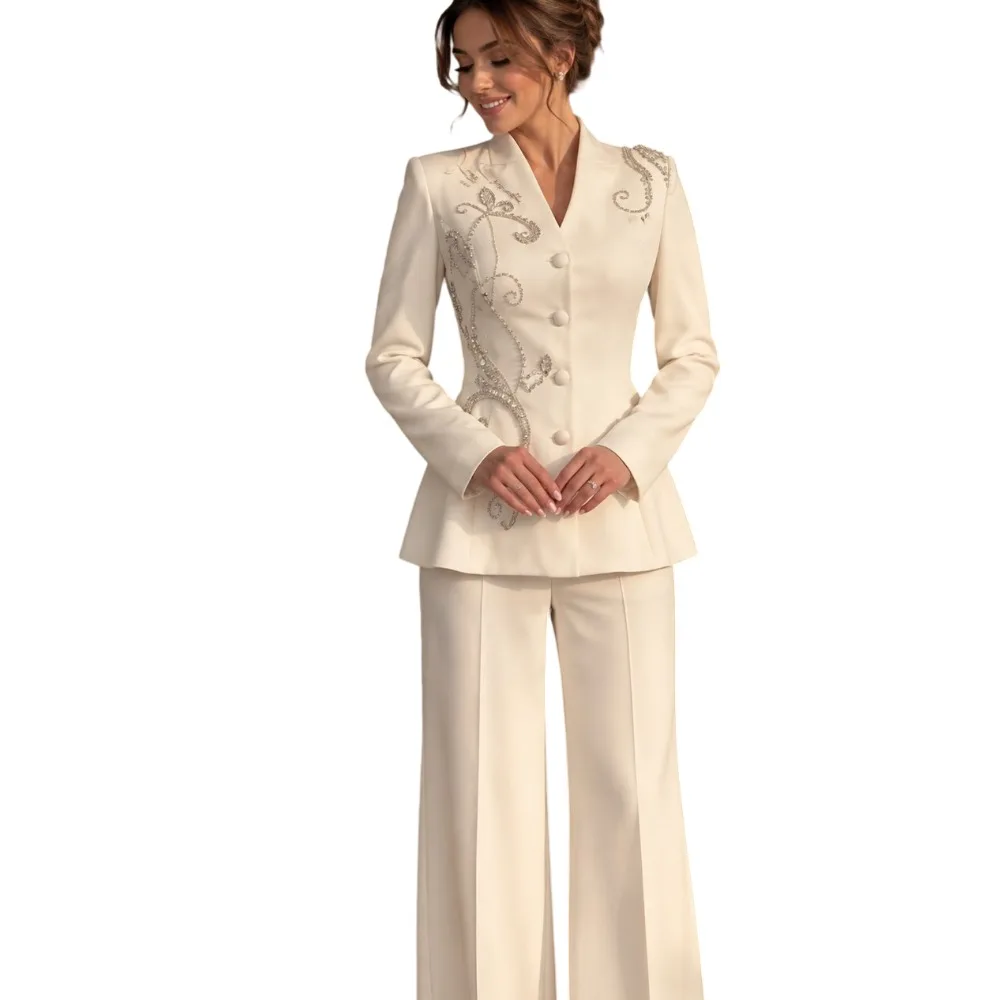 Women's Dresses Suit Gowns Elegant Appliques Single Breasted Jacket Coat Pants For Female Satin 2 Pieces Suit Customized M267498
