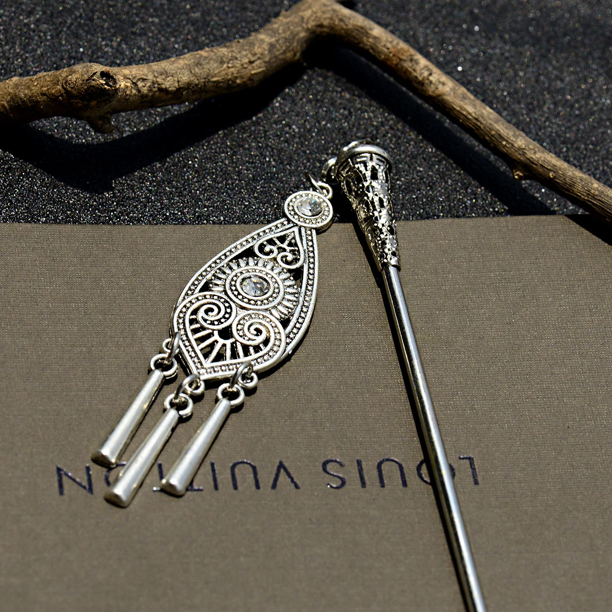Bohemia Ethnic Vintage Gypsy Tibet Silver Color Tassel Carved Flower Chopstick Hair Sticks For Women Hairpins Jewelry Horquillas