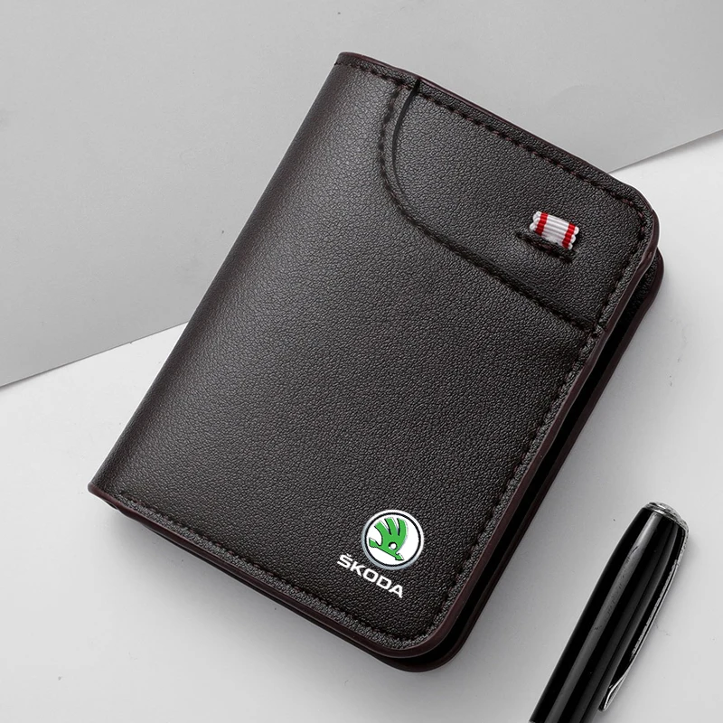 Dompet Lembut Mobil Dompet Kartu Kredit Mini Kulit Dompet Kecil Portabel untuk Skoda Octavia A5 A7 RS Fabia Superb Rapid Yeti Kodiaq