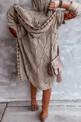 Gruba dzianina sweter damski z dekoltem w szpic długi w stylu Vintage z kapturem 2023 wiosennych jesienny sweter swetry swetry Y2k sweter kurtka