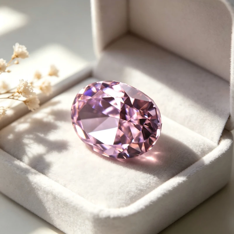 Kubischer Zirkonia Stein, ovale Form, Crushed-Ice-Schliff, rosa Farbe, Laborproduktion, CZ 4K-Schliff, 5A+ Qualität – Detail 6