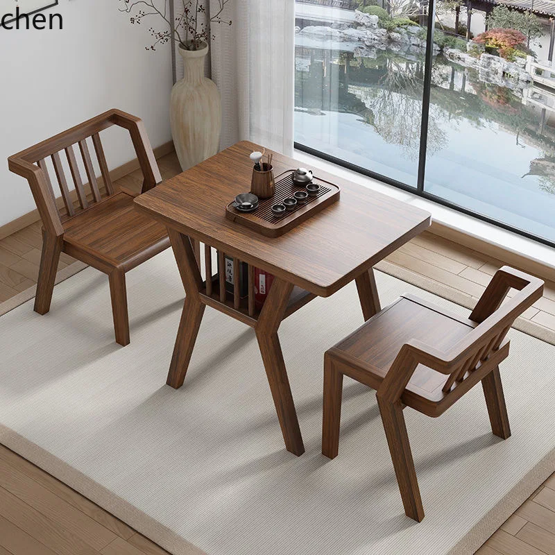 YFY Solid Wood Table and Chairs Tea Table Leisure Chair Home Use Tea Drinking Small Apartment Storage One Table Two Chairs