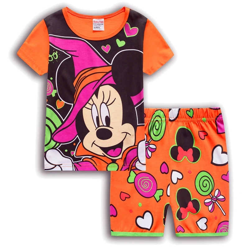 New Summer Children Pajamas Set Short Sleeve T Shirt Shorts Girls Pyjamas Kids Pijamas Minnie Cartoon Baby Sleepwear