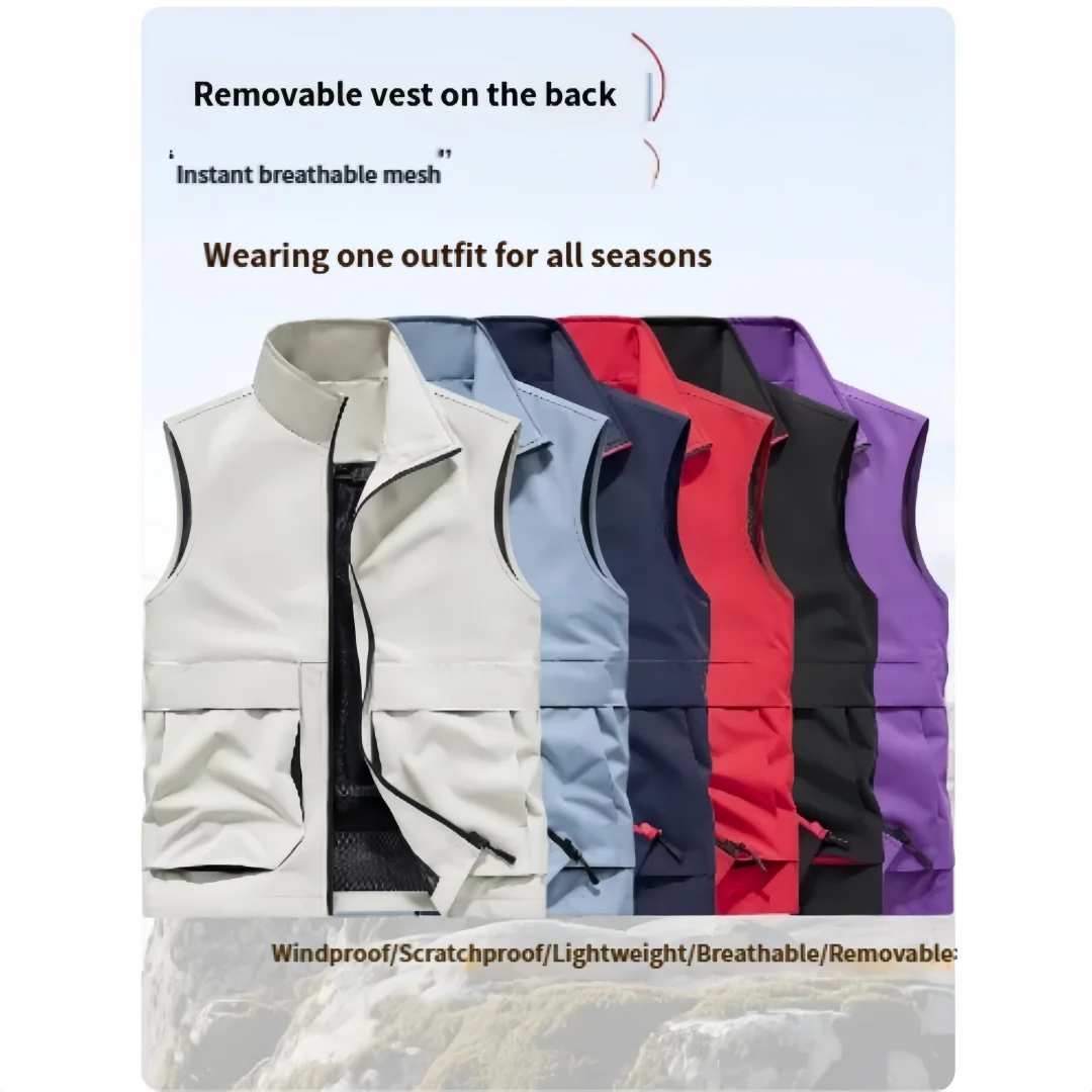 

2026 Summer Men Outdoor Waterproof Quick Drying Cargo 6XL Vests Male Thin Mesh Breathable Waistcoats Climbing Sleeveless Jackets