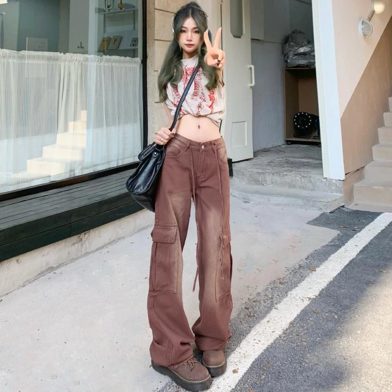 카고 팬츠 여성용 펑크 가을 폴리에스터 슬림 록 스터드 리벳 멋진 질감 독특한 개성 디테일 매칭 캐주얼