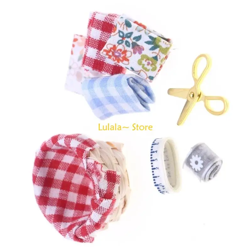 Y4QA Realistic Doll House Sewing Set with Accessory Kids Pretend Play Activity Props