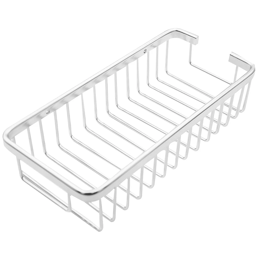 

Aluminum Kitchen Storage Rack Silver Hollow Basket Design Drains Water Wall Rack for Kitchen Bathroom Spice Seasoning
