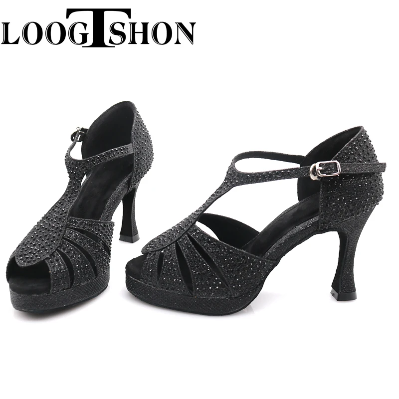 LOOGTSHON Wedding Shoes For Women Salsa Dance Shoes Woman Sandals With Platform Silver Dance Shoes Rhinestone