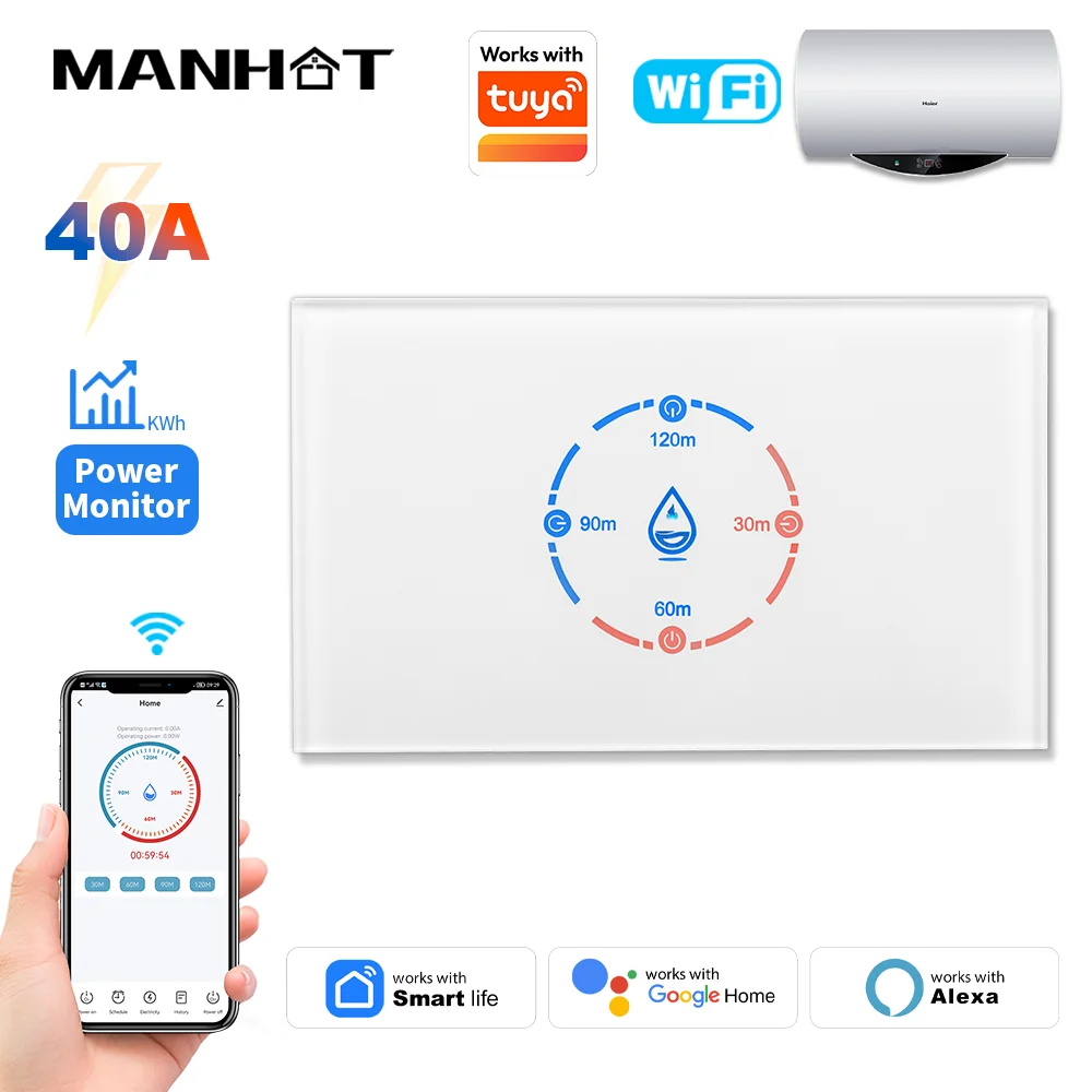 

Smart Wifi Water Heater Boiler Touch Switch 40A 8800W US Standard Israel Smart Life APP control Work With Tuya Alexa Google Home