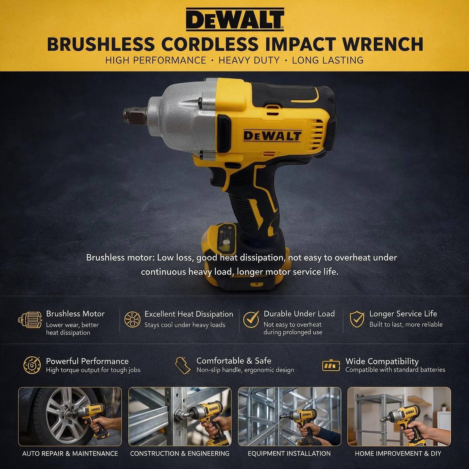 DEWALT DCF900 1/2Inch Square Drive Impact Wrench,Brushless Cordless Design,Adjustable Output for Various Bolting Tasks,Bare Unit