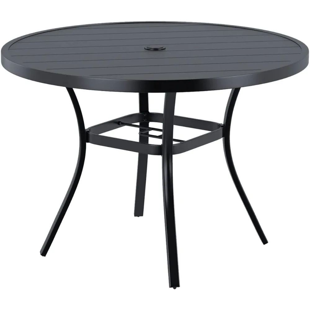 Outdoor Table, Round Patio Tables with Adjustable Umbrella Hole, All Weather Outdoor Round Dining Tables, Black Table