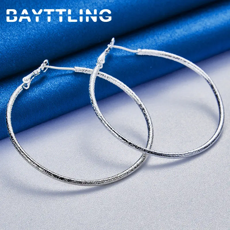 

925 Sterling Silver Women's Earrings 50MM Frosted Exquisite Round Hoop Earrings Wedding Gift Party Fashion Circle Jewelry