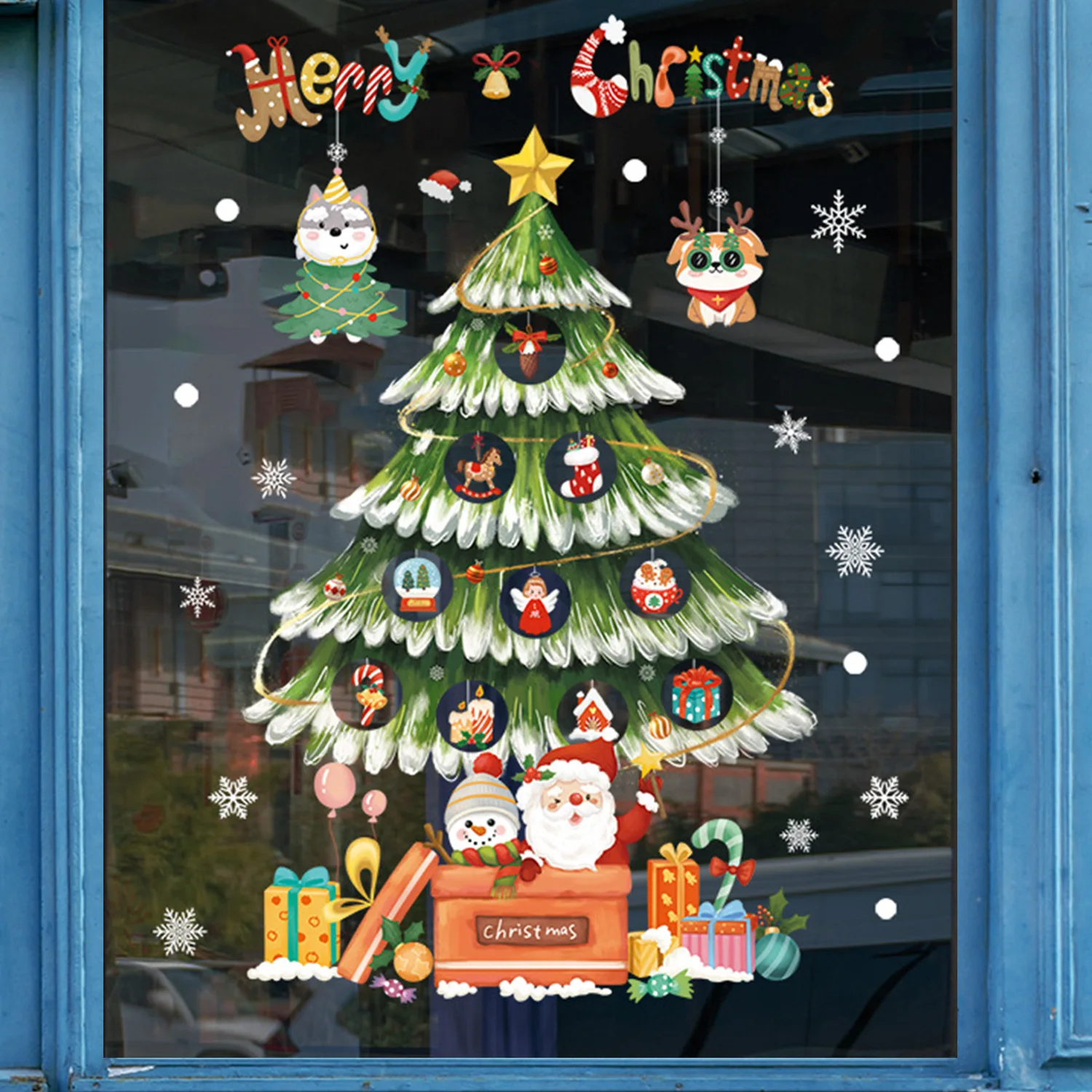 

Cartoon Christmas Window Sticker Decoration 2024 Snowman Snow New Year Decor Glass Static Sticker Removable Mirror Sticker
