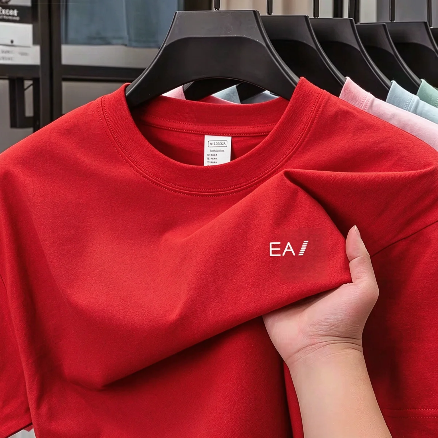 Men Summer 100% Cotton Crew Neck T-shirt, Letter Embroidery Short Sleeve Tee, Breathable Casual Top High-quality, eco-friendly