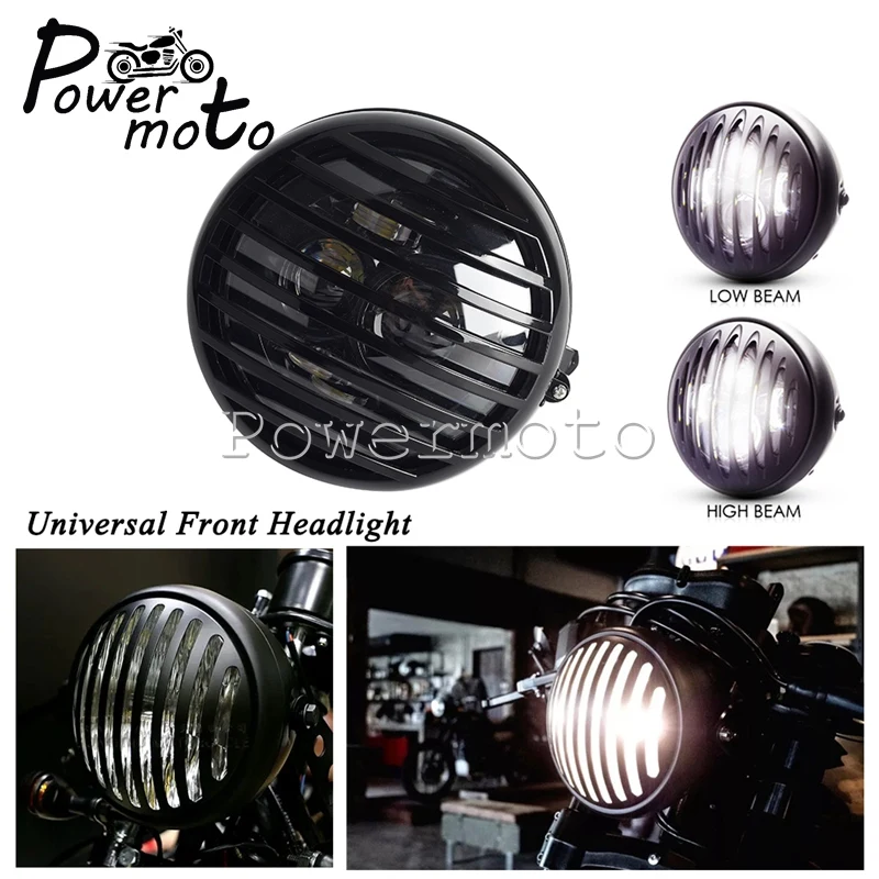 

For Harley Touring Sportster 883 1200 Chopper Bobber Cafe Race Motorcycle Black Vintage Antique Style Grill Prison LED Headlight