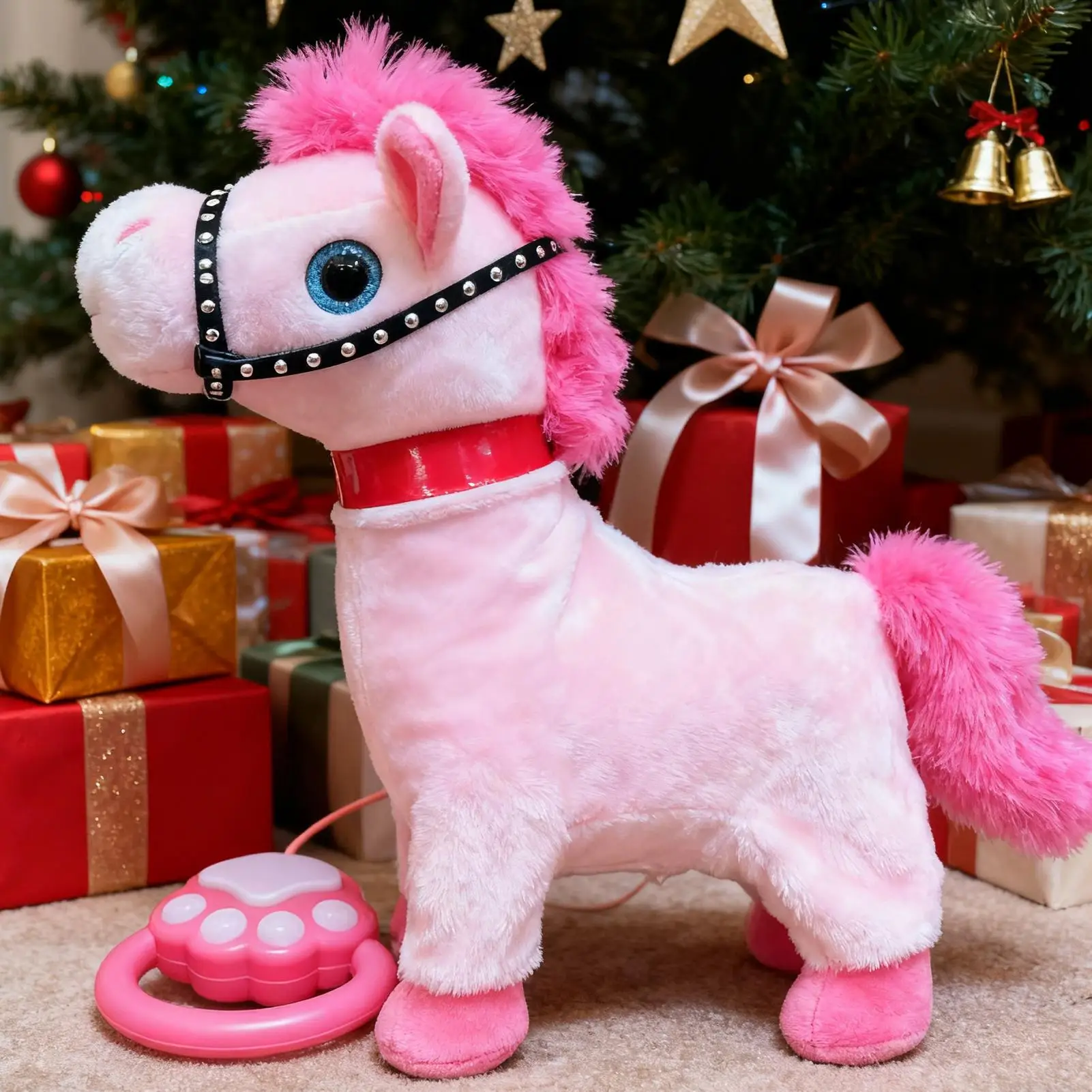 Para sala de estar brinquedo eletrônico cavalo realista calmante interativo crianças brinquedo elétrico andando cavalo para pré-escolares adolescentes