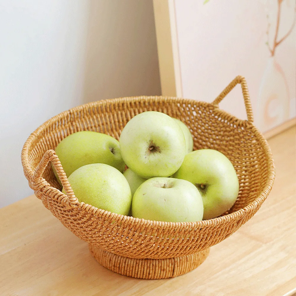 

Imitation Rattan Woven Basket Handcrafted Storage Organizer for Home Kitchen Picnic Pe Material Rustic Style