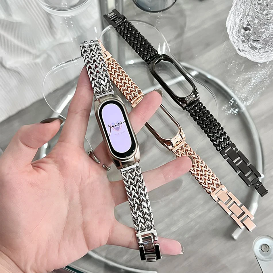 Strap For Xiaomi Mi Band 8 7 6 5 Wristband Fashion ins Heart Woven Metal Bracelet For Mi band 5 3 4 Watchband Replacement Correa