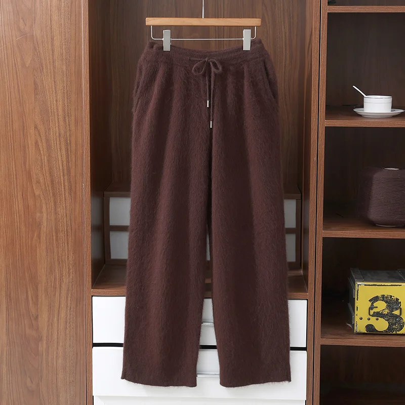 

Осенние и зимние брюки из норковой шерсти, мужские брюки с подкладкой, теплые и свободные повседневные вязаные брюки «Джокер»