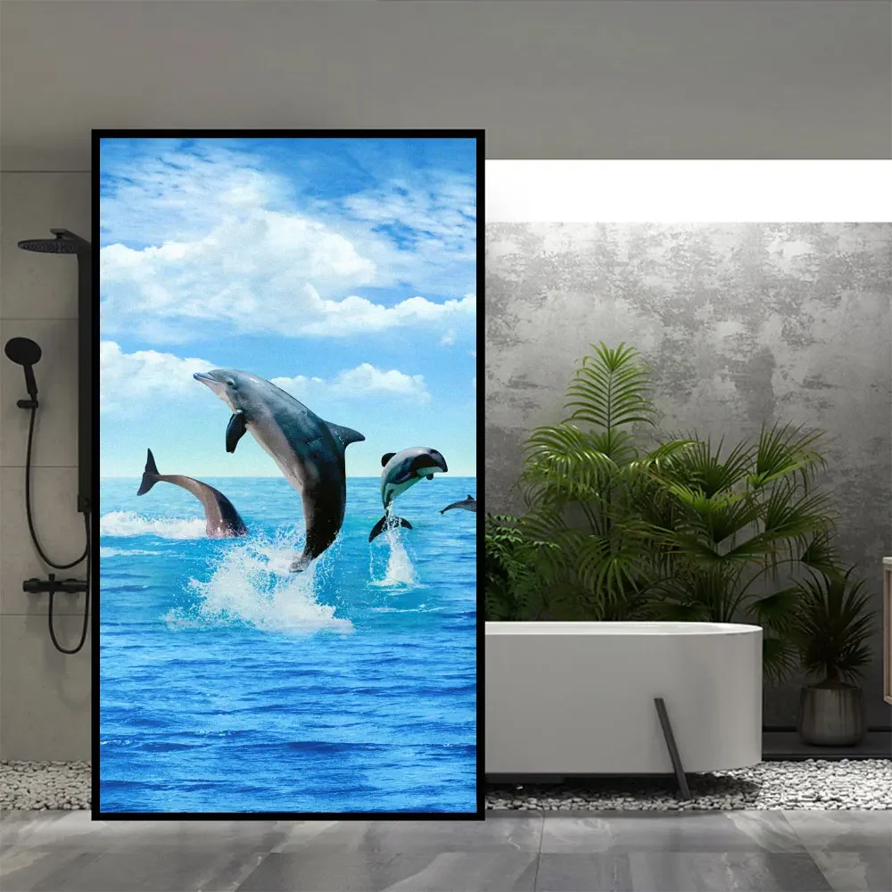 

Pivacy Window Film Decoration Whale pattern Frosted Glass Window Stickers Sun Block Glue-Free Static Stick Glass Door Film Tint