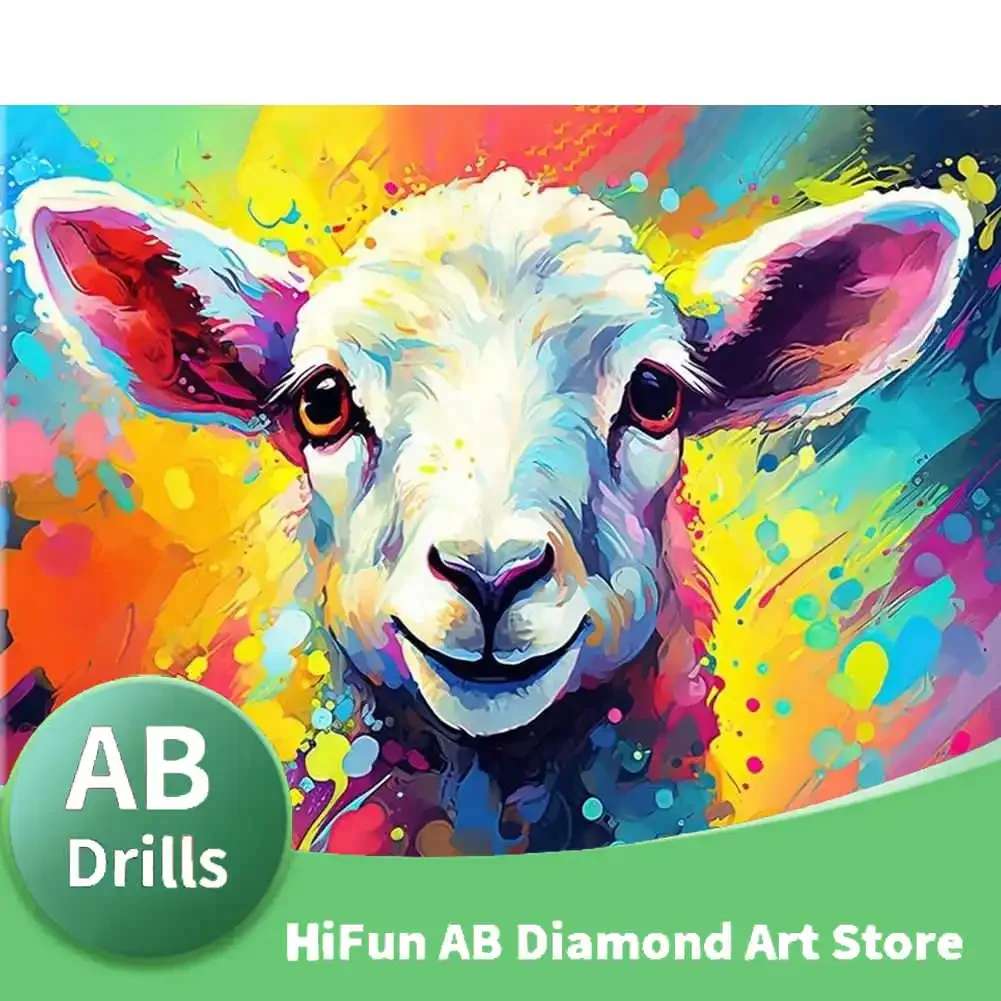 Cute Lamb Diy Diamond Painting AB Drill Full Square Round White Sheep Diamond Embroidery Lovely Baby Goat Mosaic Cross Stitch