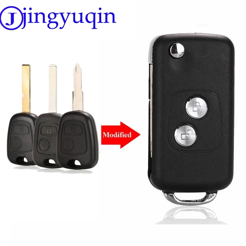 jingyuqin 2 Buttons Modified Flip Car Key Case Blank Shell For Citroen C1 C2 C3 Xsara Picasso For Peugeot 206 306 307 406