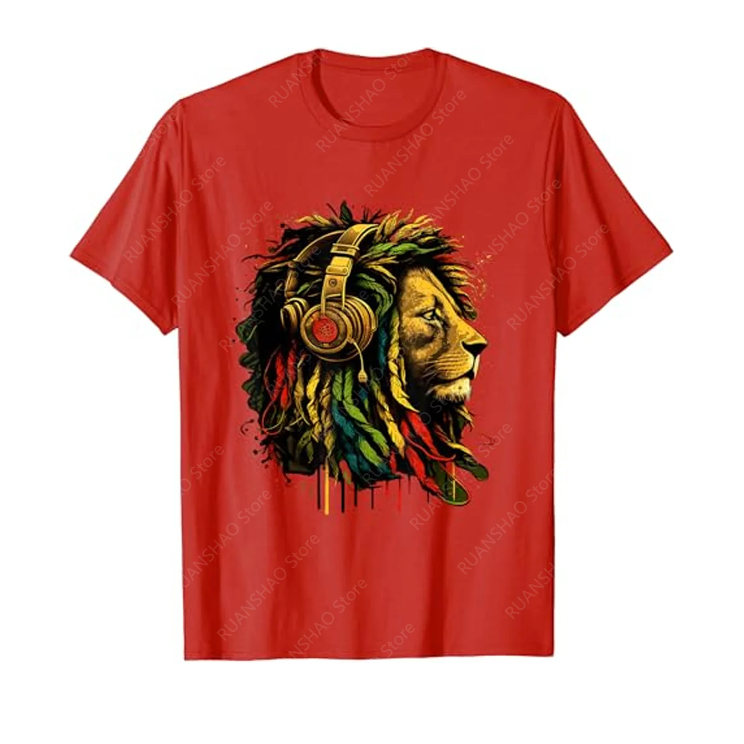 24-25 Trend Style Hip-Hop T-shirt Reggae Lion Rasta Rastafari Comfort Cotton Top Man and Women Hip-Hop Culture Print Fashion Tee