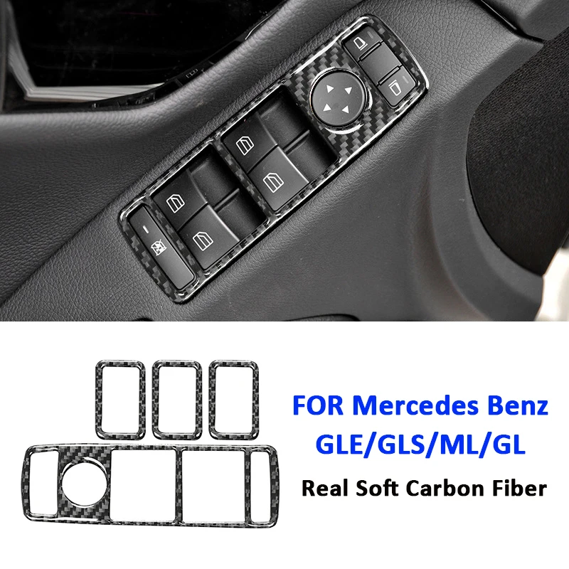 Carbon Fiber Car Power Window Lifter Switch Panel Control Buttons Trim Cover Decoration Sticker For Mercedes Benz GLE GLS ML GL