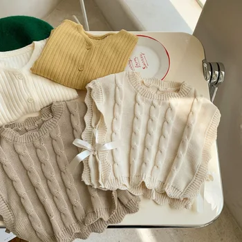 خريف شتاء جديد في الهواء الطلق الاطفال محبوك سترة الفتيات الطفل بلون سترة الصدريات الدافئة لينة طاقم الرقبة الرضع سترة