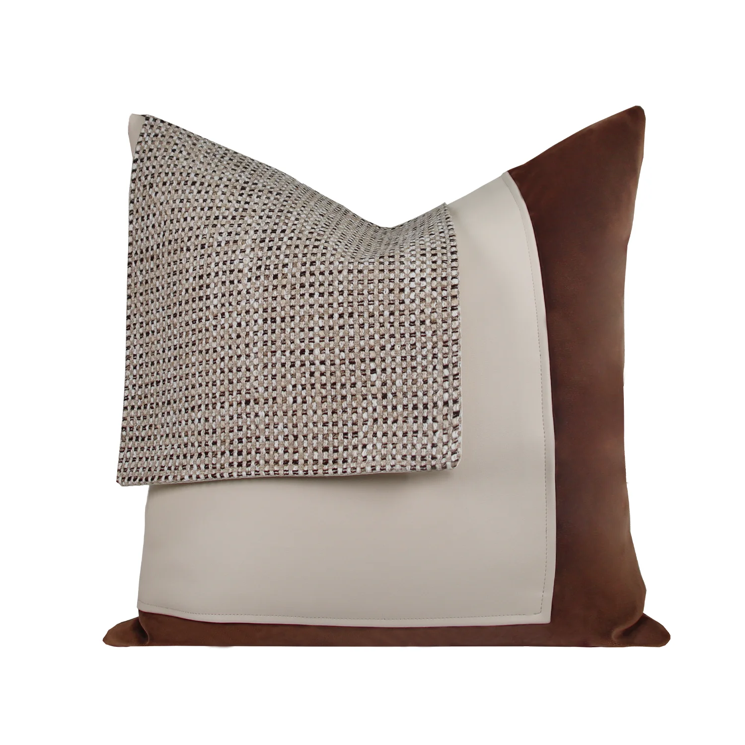 RUIYI Patchwork Cushion Cover Woven Linen Faux Leather Spliced Throw Pillow Cover Decorative Sofa Pillow Case Without Insert