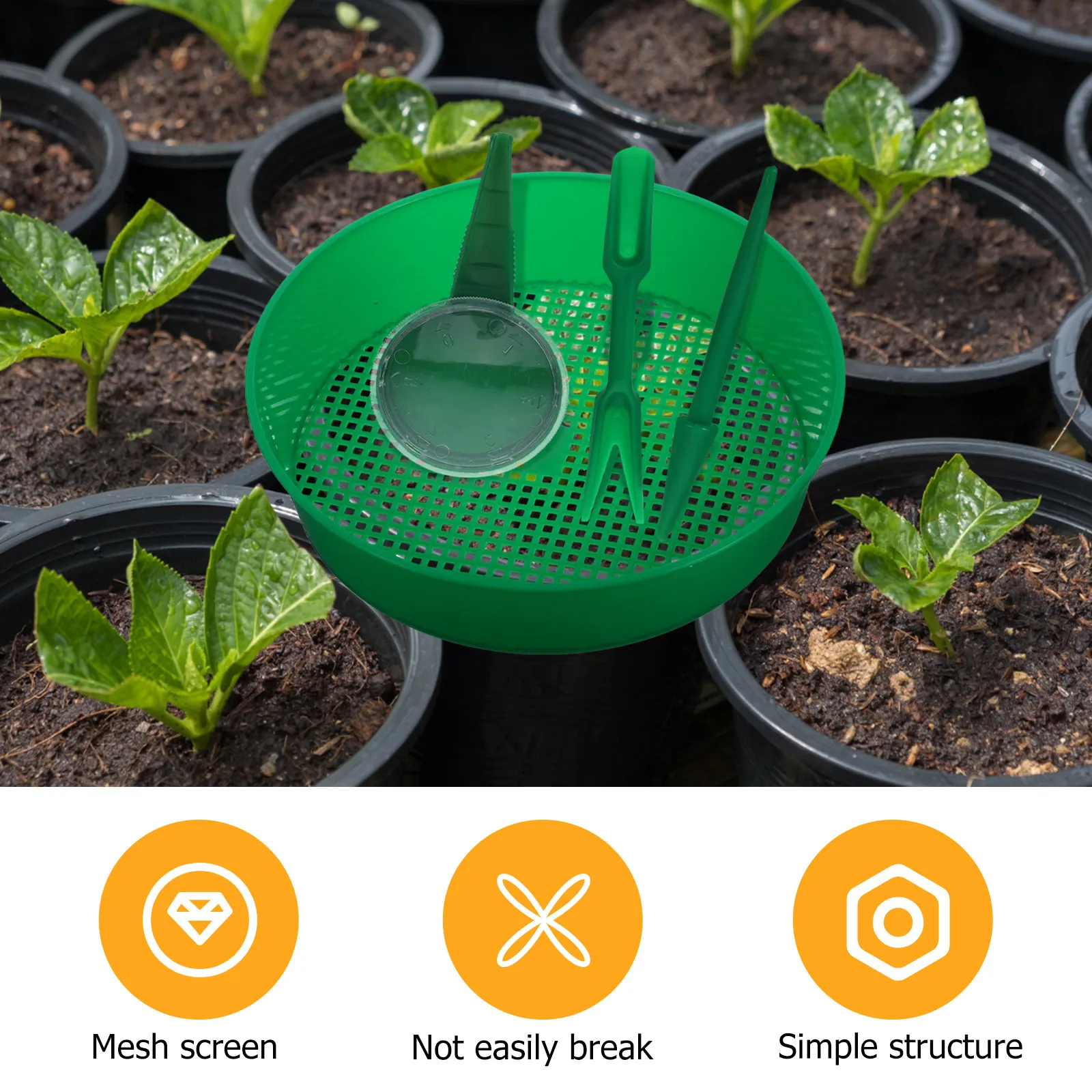 1Set Garden Sifter Soil Screen Sifter Set with Fine Mesh Sieve Pan for Gardening Soil Cleaning Bonsai Planting Farm Agricultural