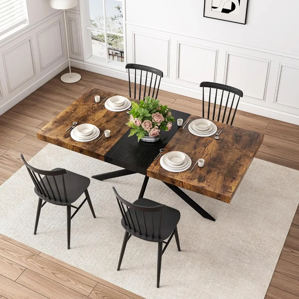 Large Rectangular Expandable Kitchen Table with Storage Compartment,Industrial Long Wooden Conference Meeting Table