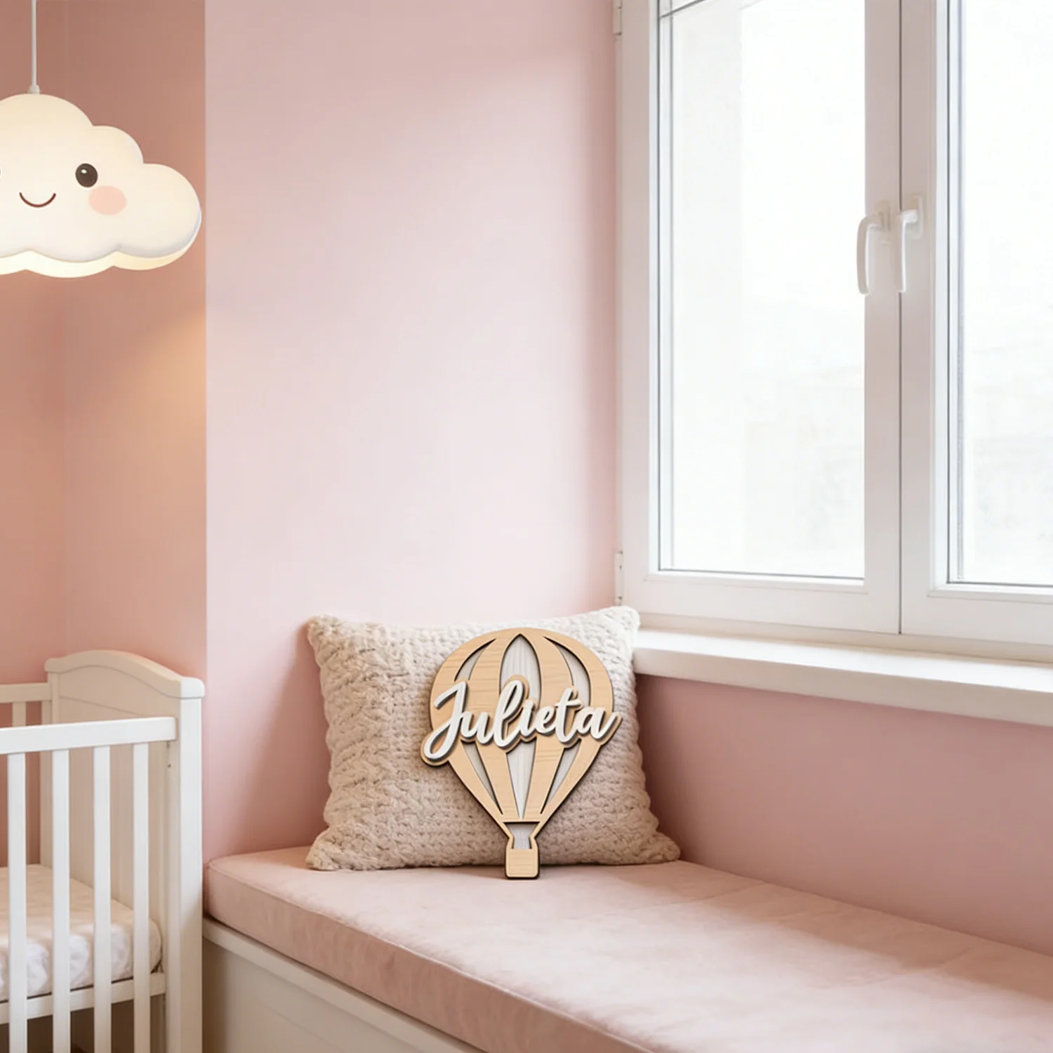 1Pc Custom Name Hot Air Balloon Wooden Name Plaque,Home Room Office Wall Door Decor,DIY Paintable,Nursery Birthday Wedding Gift