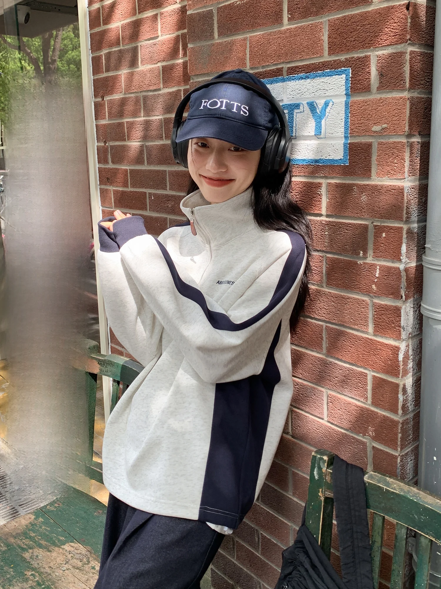 

Women's Zipper Collar Color Blo Hoodl Sweatirt Spring Winter Loose Comfortable Small Size Top Korean Sle Streetwear