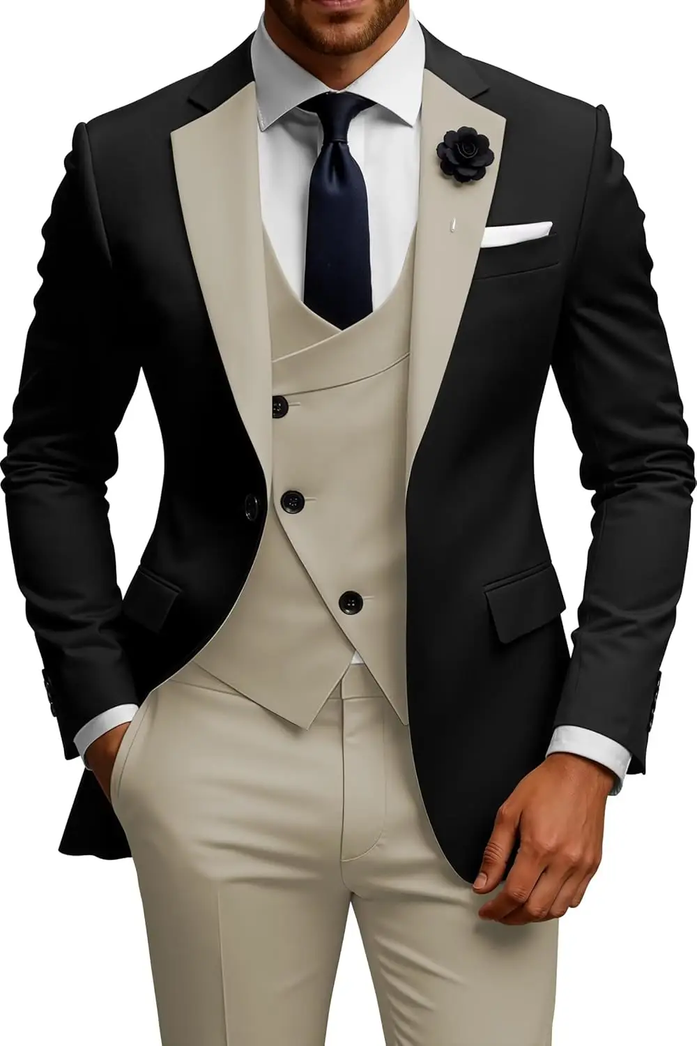 Costumes pour hommes 3 pièces, coupe ajustée, double boutonnage, costume de mariage, costume de bal,