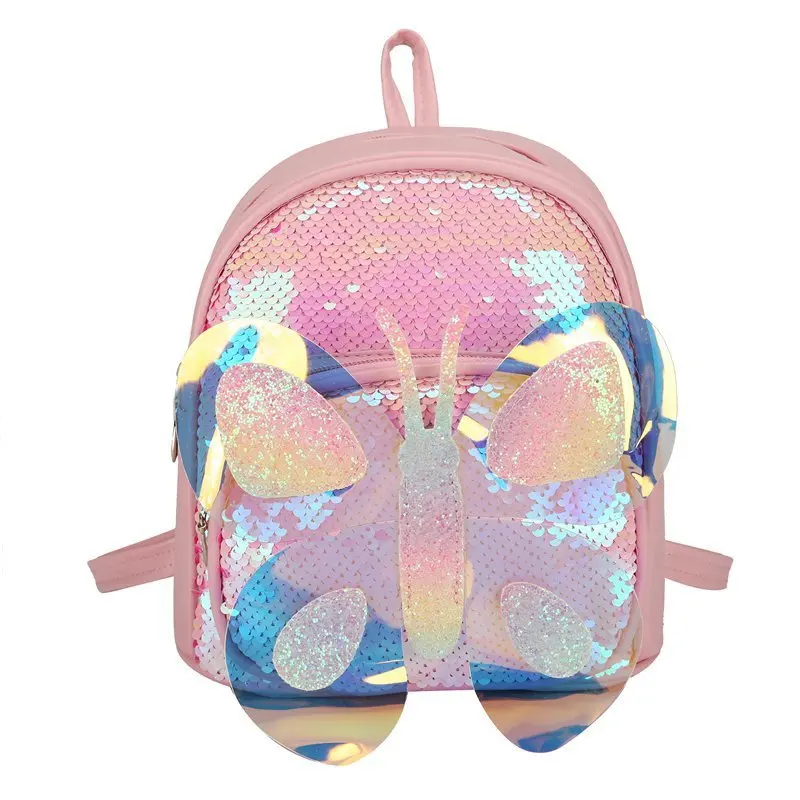 Mochila Escolar de dibujos animados para niños y niñas, morral Escolar con mariposas y lentejuelas de colores