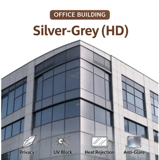 Silver Grey HD Window Film Roll PET Solar Control Anti Glare One Way Privacy Tint Simple DIY Installation For Vehicle House Glas