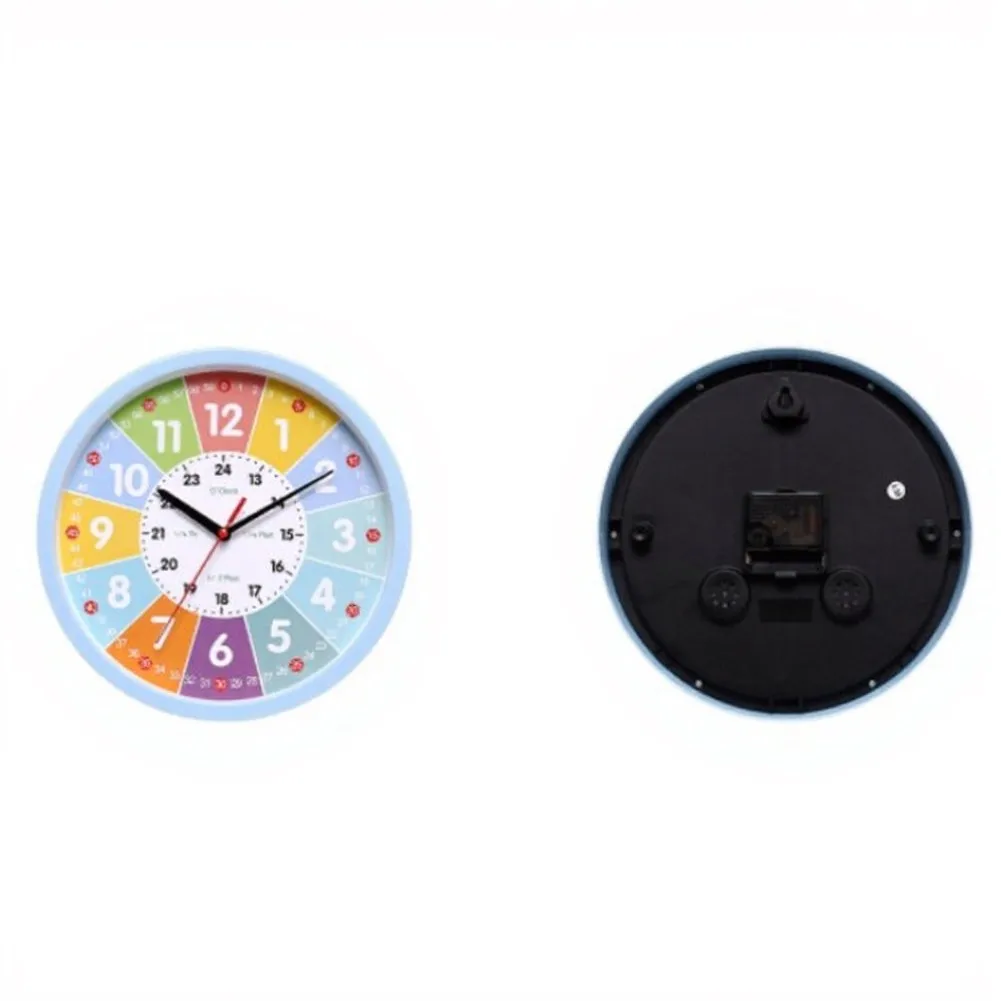 Classroom Time Trainer Learning Clock Rainbow Colored Sections Non-ticking Quartz Movement 24-hour Inner Scale