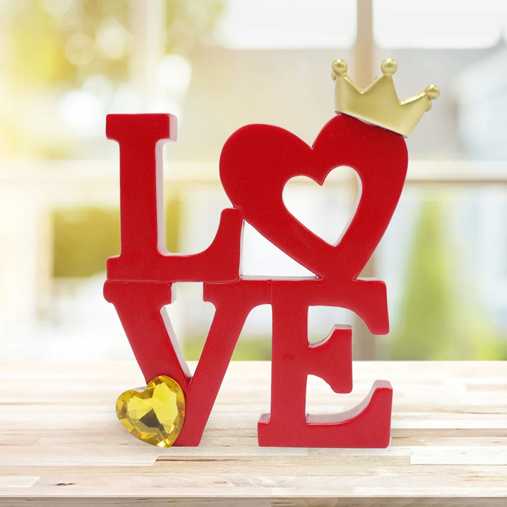 

Love Resin Tabletop Ornament Crown Style Valentines Wedding Romantic Table Centerpiece Decorative Love Letter Sign Red Home