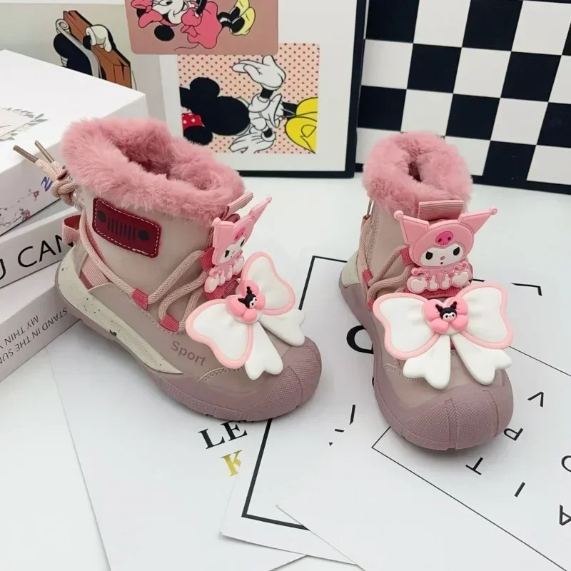 

Sweet Kuromi Anime MINISO Kawaii Ins Fleece Martin Ankle Boots Cute Cartoon Children Winter Princess Cotton Shoes Gifts Toys