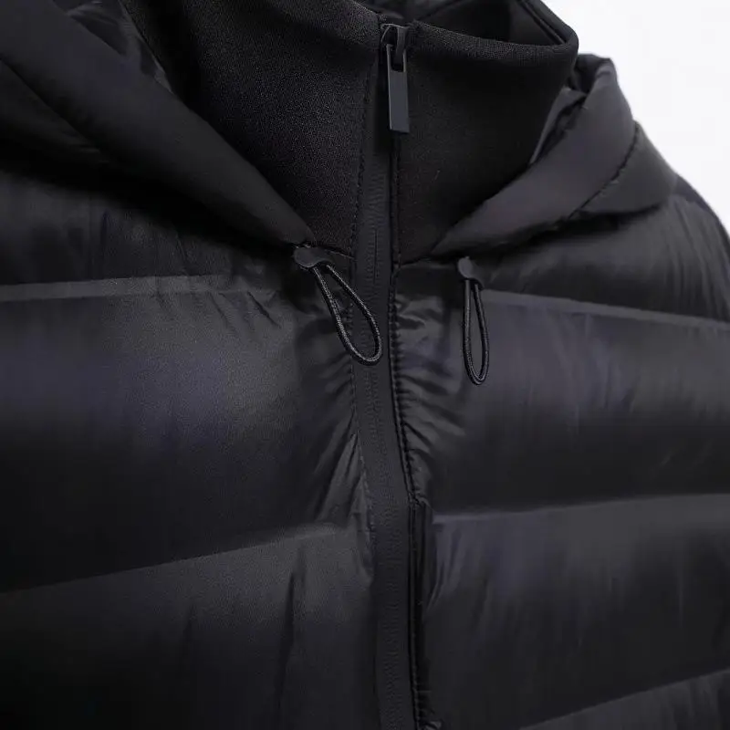 Chaqueta acolchada negra para mujer, chaqueta informal versátil con cuello con capucha y cremallera frontal de retales, abrigo para mujer, ropa de abrigo superior cálida