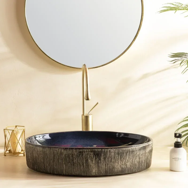 

Oval retro table basin, wash hand face basin, balcony toilet, art ceramic wash basin sink bathroom