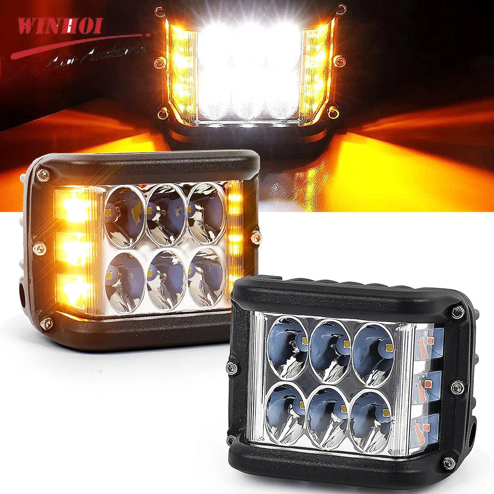 1PC Car LED Work Light with Strobe Three Side Led Warning Flash Light 12-24V LED Headlights for ATV Offroad 4X4 Truck Fog Lamp