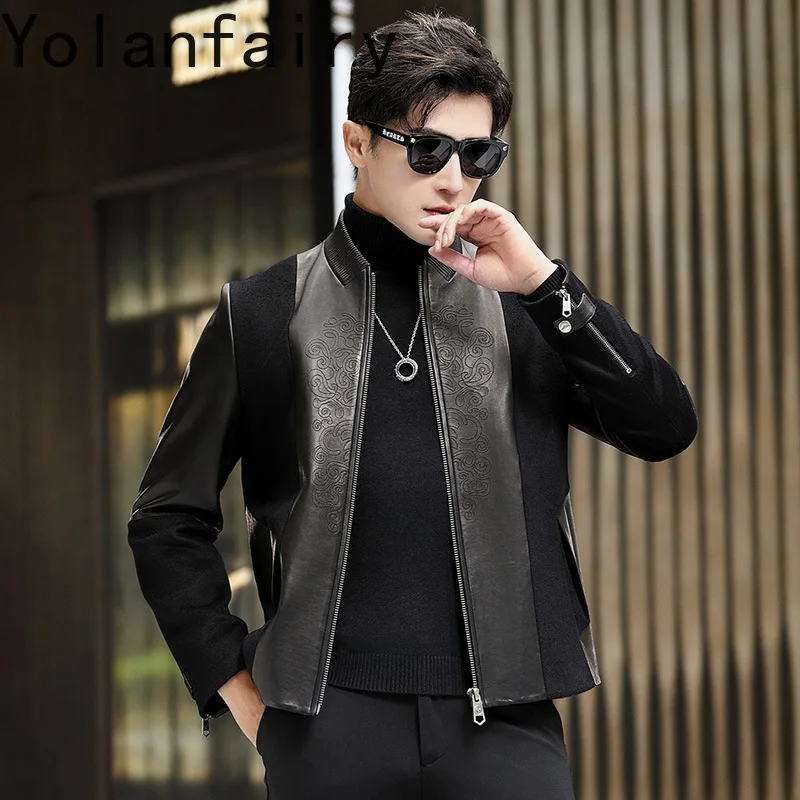 YOLANFAIRY Real Leather Jacket Men Black Woolen Coats Autumn Winter Mens Clothes Short Sheepskin Jackets 2024 Chaquetas Hombre