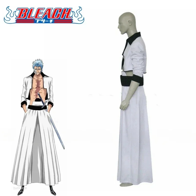 Anime Bleach Grimmjow Jaegerjaques Cosplay Costume Blue Wig White Jacket Outfit Mask Uniform Thousand-Year Blood War