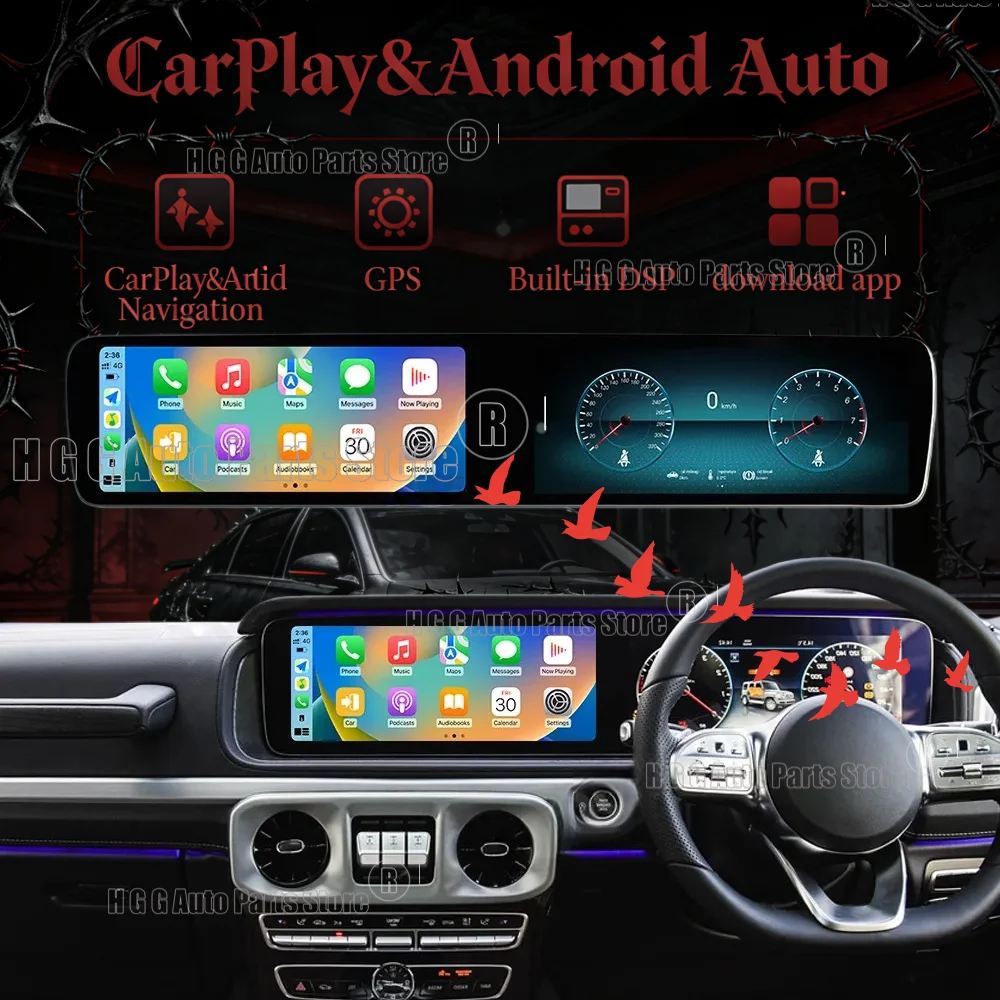RHD 24.6inch Dual-screen CarPlay Android Auto multimedia player with GPS Navigation For Mercedes-Benz G W463 2018-2025 Head unit
