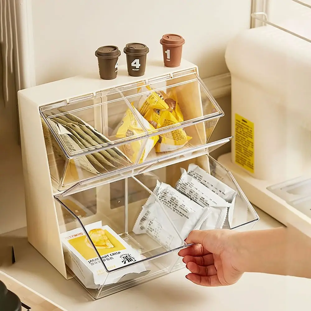 

With Cover Tea Bag Storage Box Convenient Transparent Dustproof Commodity Shelf Stackable Plastic Storage Rack Dining Room