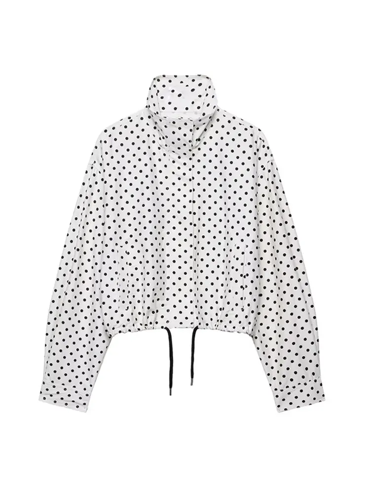 

TRZA Women's Polka Dot Jacket Coat with Pockets Long Sleeve Front Zipper Chic Outerwear Fashion Female Top